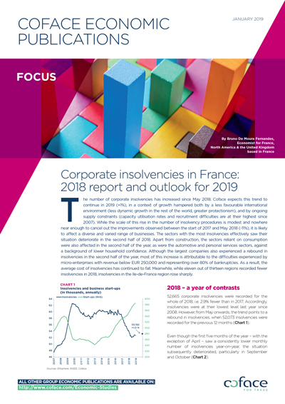Corporate insolvencies in France: 2018 report and outlook for 2019