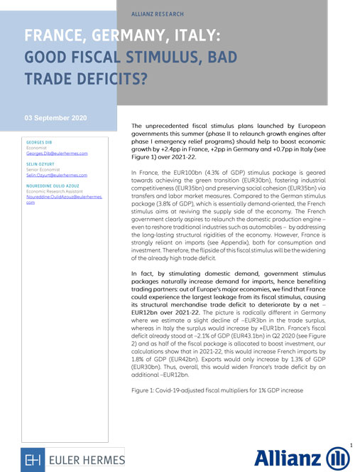 France, Germany, Italy: good fiscal stimulus, bad trade deficits?